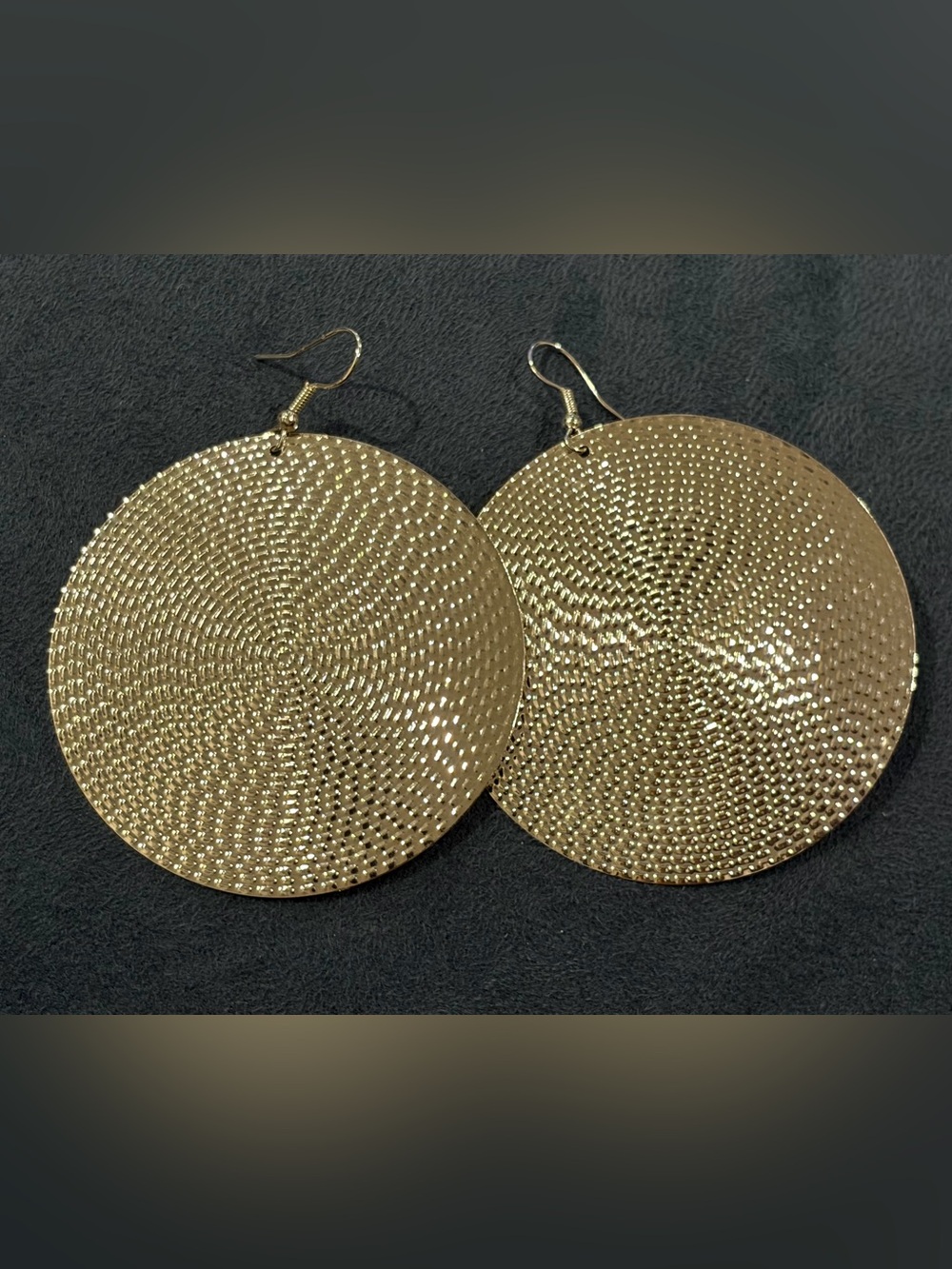 Women's Silver Tone Textured Disc Drop Earrings